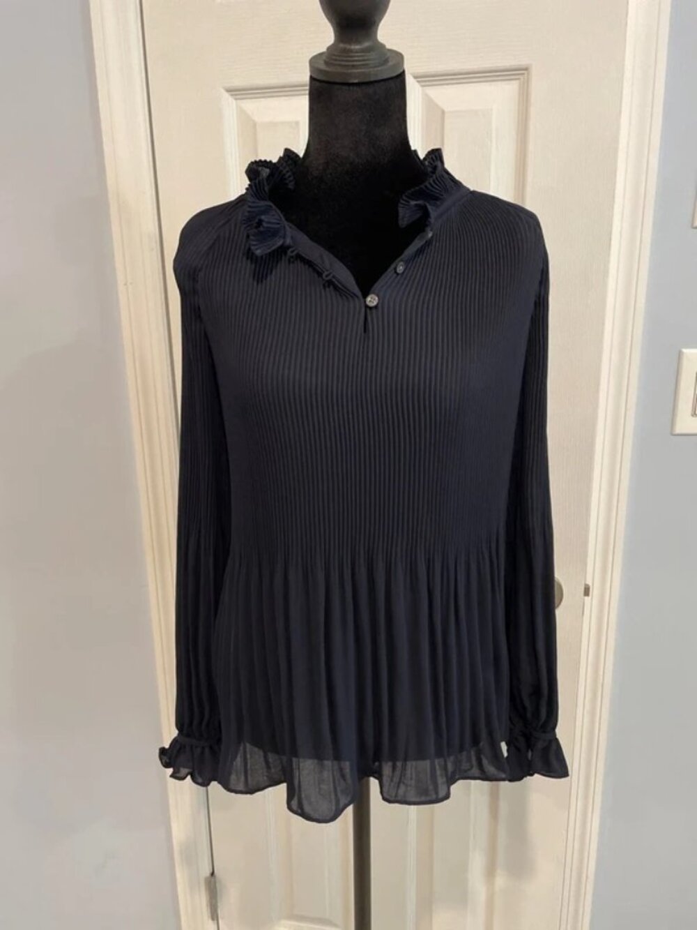 Banana Republic Women’s Navy Pleated Ruffle Blouse XS